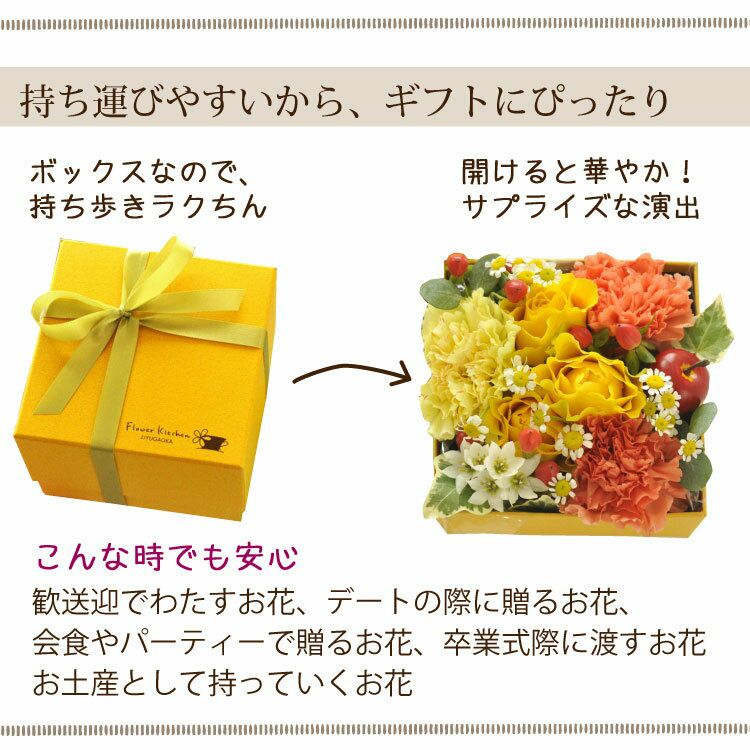フラワーボックス・ミニ四角ボックスアレンジ Mサイズ 生花 FKAA