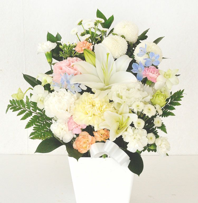 ユリのお供えアレンジMサイズ お悔やみ アレンジメント