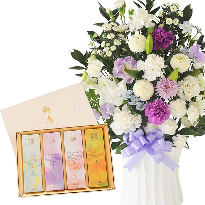 洋花を使った旬のおまかせ お供え花「かすみアレンジ」＋花風4種のお