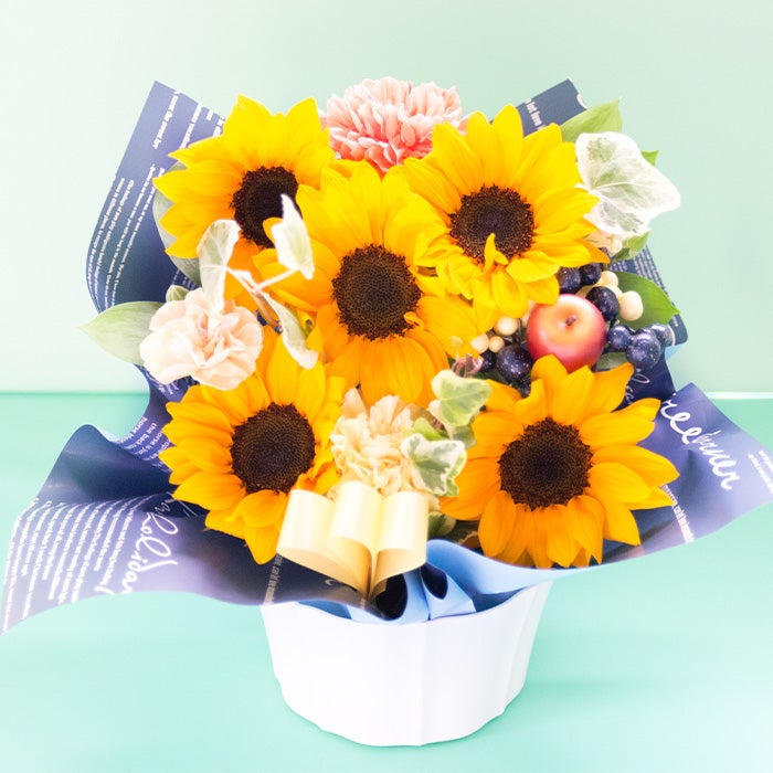  選べるピック付き ひまわりアレンジ 誕生日 アレンジメント プレゼント