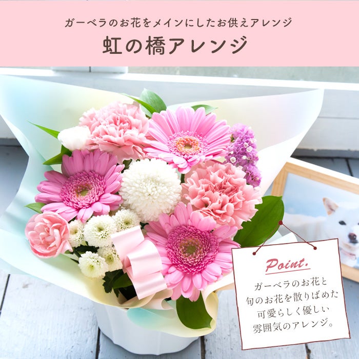 ペットのお供えアレンジ＋ペット専用お線香「虹のかなた」ギフトセット