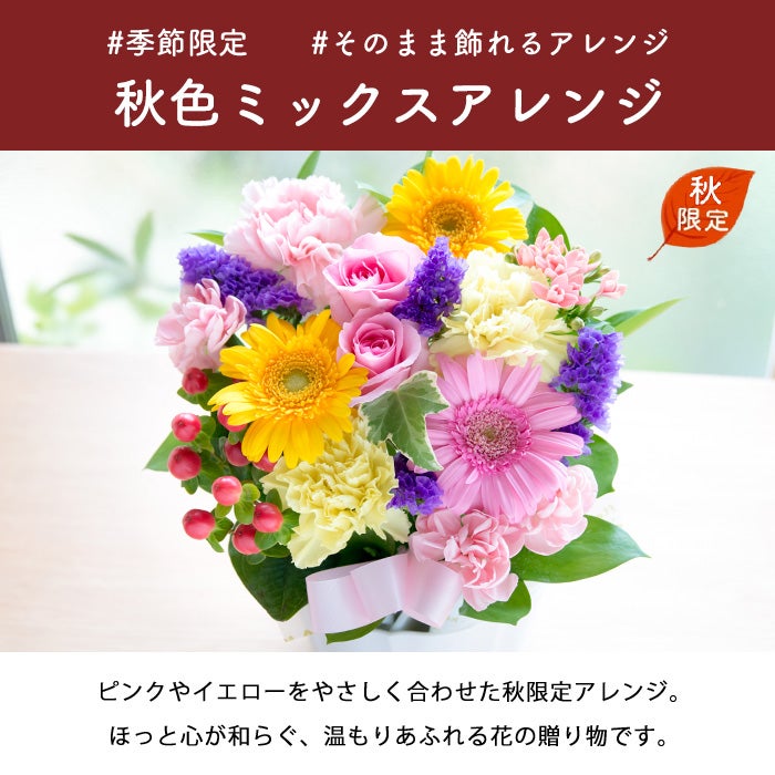 秋色ミックスアレンジ 選べるピック付き FKAA | Flower Kitchen JIYUGAOKA