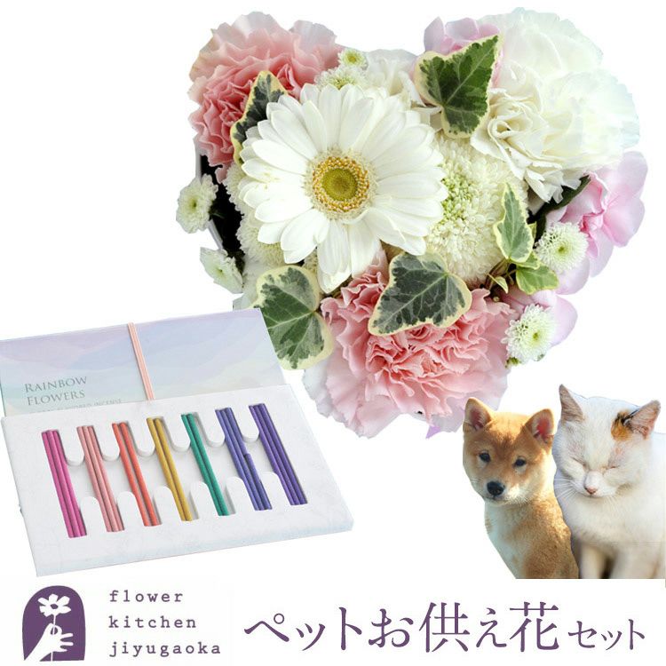 ペットのお供え ハートケーキ＆ペット専用お線香「レインボー線香」

