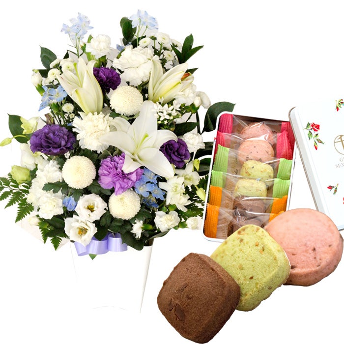洋花を使った旬のおまかせ お供え花 Lサイズ＋と銀座千疋屋 銀座